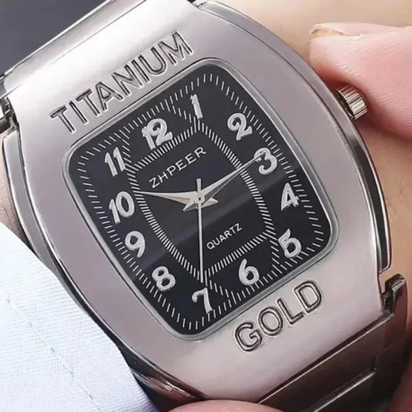 Men's Barrel-shaped Square Bezel Business Casual Quartz Watch + 1 Alloy Bracelet - Picture 4 of 4